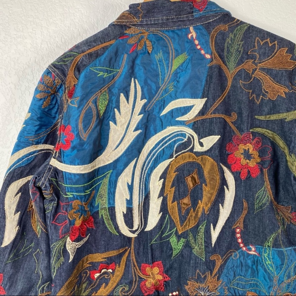 Chico’s Denim Floral Embroidered Zip Jacket - Picture 11 of 12